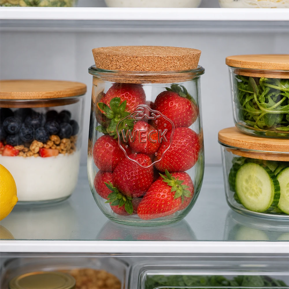 WECK tulp pot 1062ml RR100 met kurk deksel voor het bewaren van verse aardbeien in de koelkast Meal Prep Organisation
