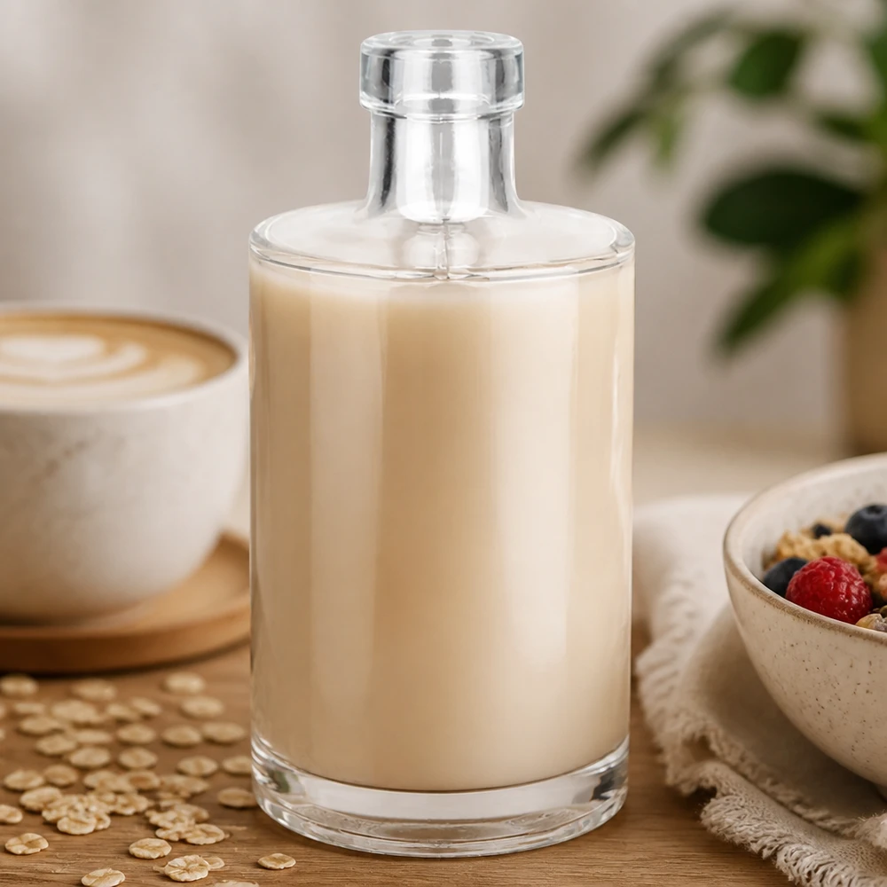 350 ml glazen fles Marie zonder sluiting UNiTWIST® 350ml glazen fles Marie gevuld met romige havermelk naast koffiekopje en cereal bowl Lifestyle Afbeelding 3 van 10