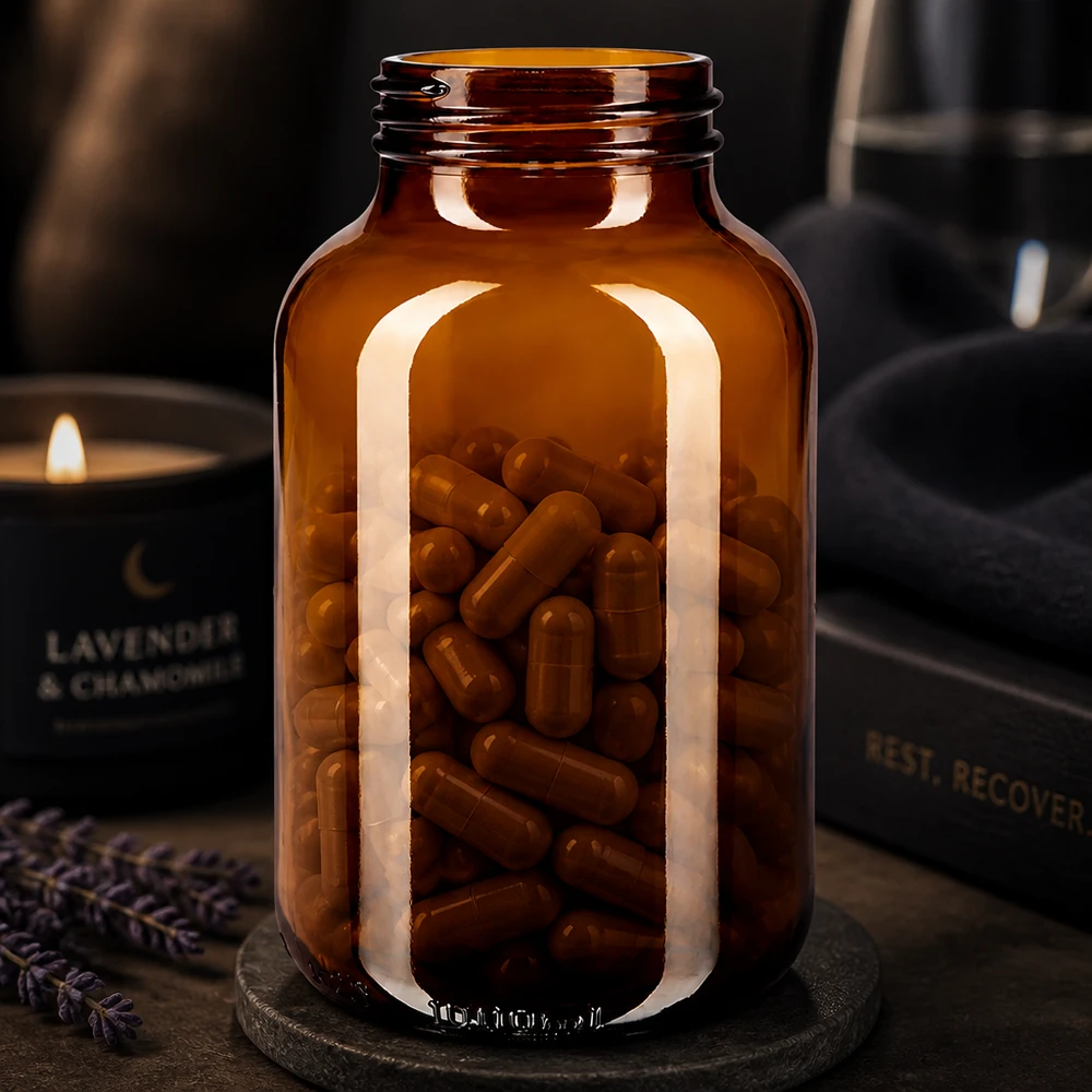 Grote 1000ml apothekersfles van amberkleurig glas, ideaal voor het professioneel bewaren van medicijnen