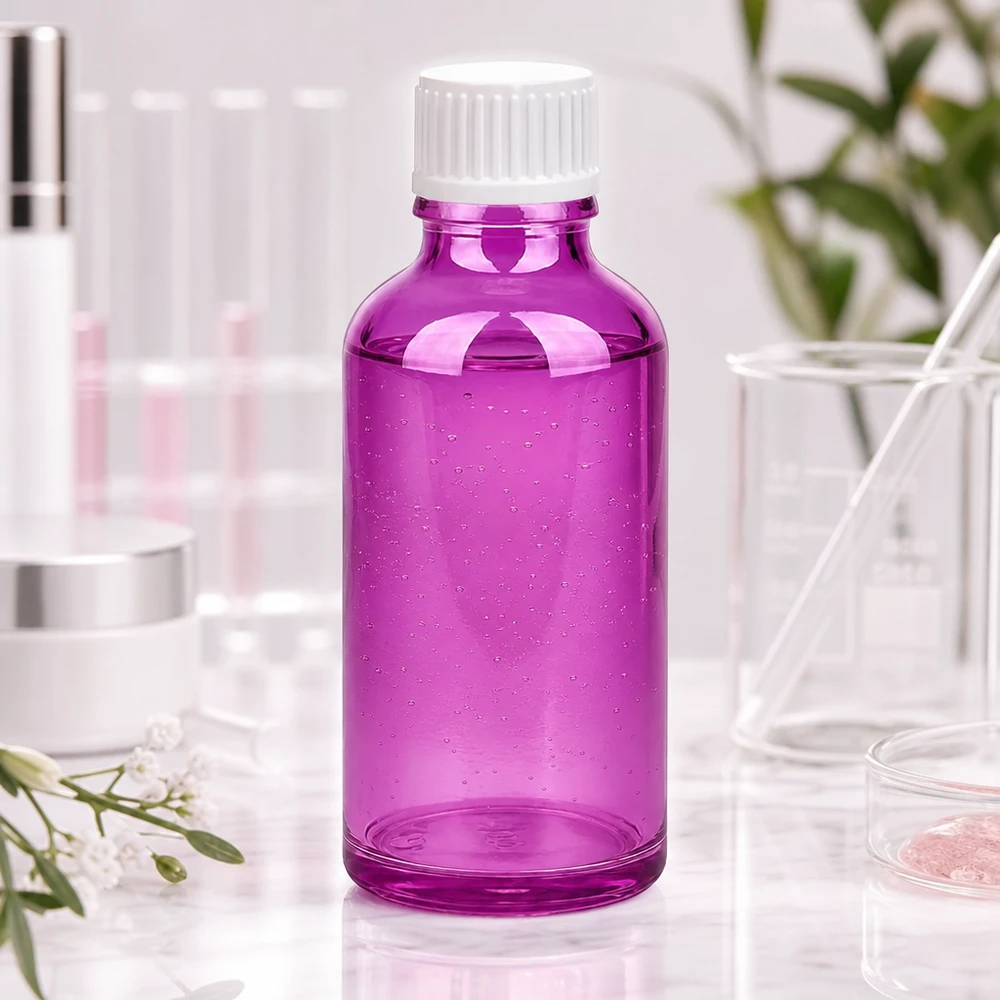 Hoogwaardige 50ml druppelflacon in elegant paars met hygiënische witte plastic dop