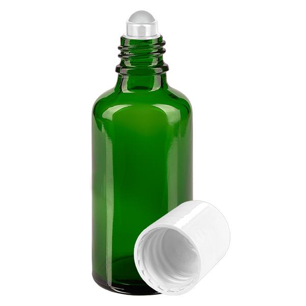 Apothekersflesje groen 50ml roll-on cap wit Apothekersflesje groen 50ml roll-on cap wit