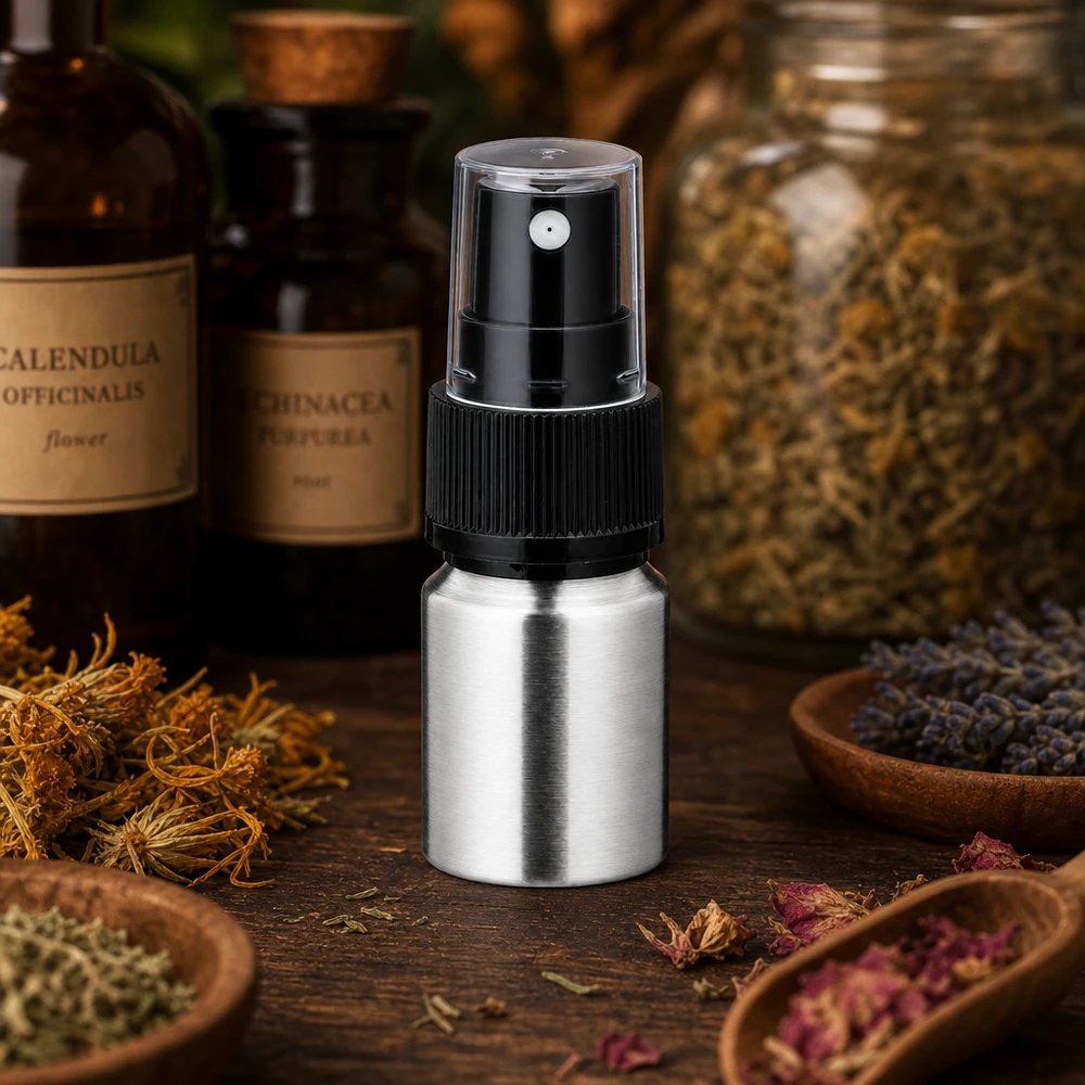 10 ml aluminium fles geslepen incl. pompverstuiver zwart 10 ml aluminium spuitfles met transparante beschermdop - hygiënisch opbergen gegarandeerd