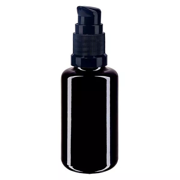 Violet glas fles 30 ml met pompsluiting zwart Violet glas fles 30 ml met pompsluiting zwart