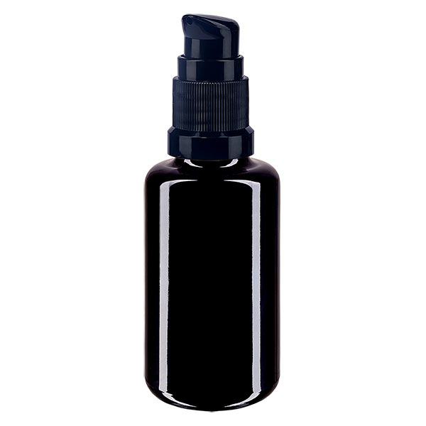 Violet glas fles 30 ml met pompsluiting zwart Violet glas fles 30 ml met pompsluiting zwart