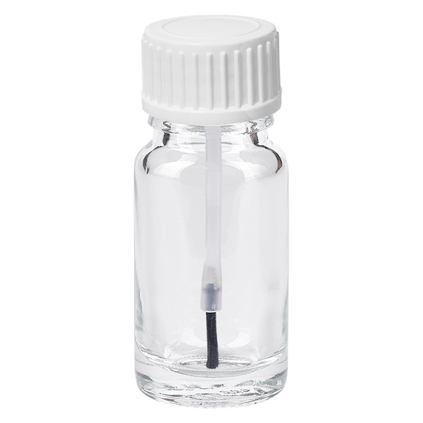 10ml borstelflacon wit STD ClearLine UT18/10 Penseelflesje van 10 ml van helder glas met witte schroefdop en geïntegreerde penseelapplicator ClearLine
