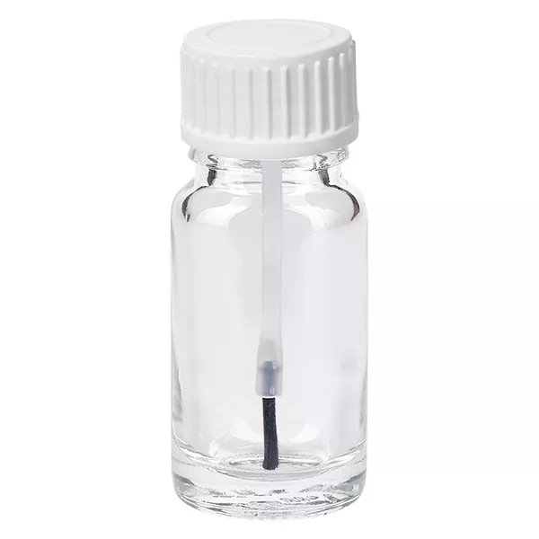 10ml borstelflacon wit STD ClearLine UT18/10 Penseelflesje van 10 ml van helder glas met witte schroefdop en geïntegreerde penseelapplicator ClearLine