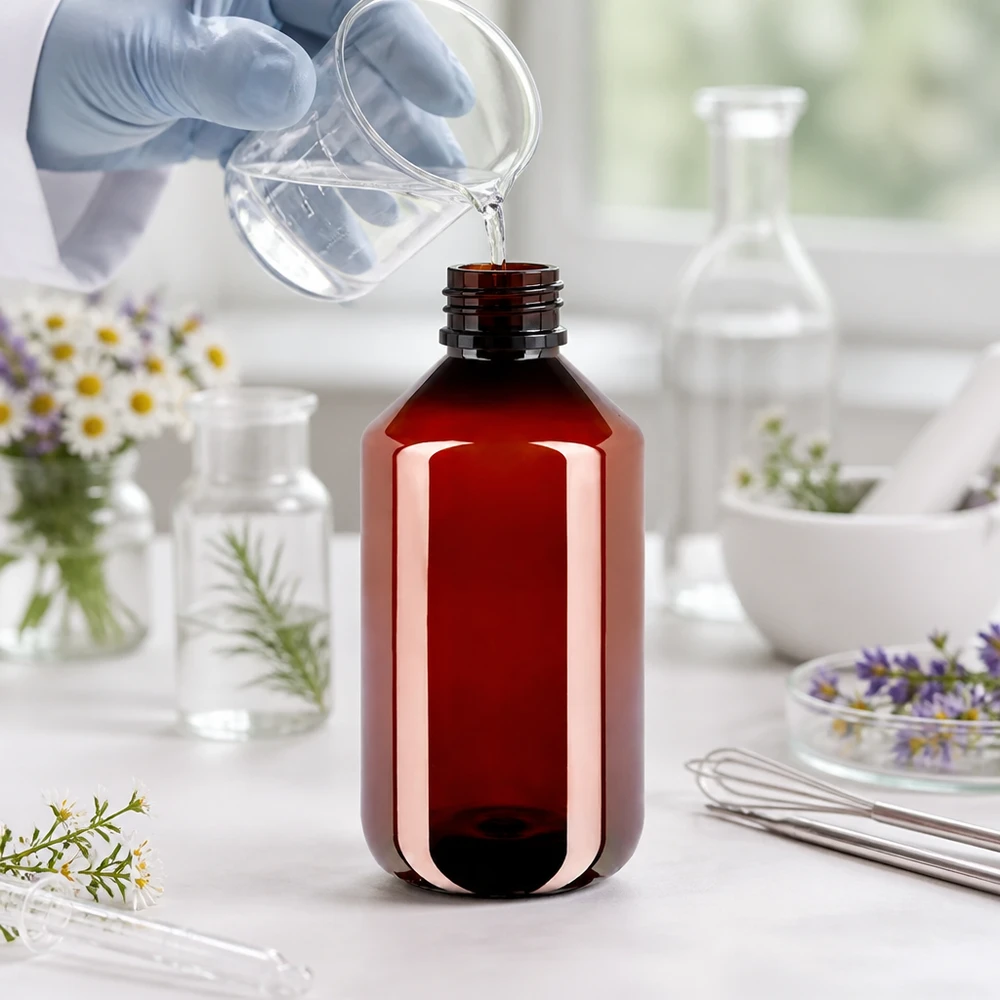 Stevige ronde PET-fles van 500 ml met originele sluiting voor farmaceutische toepassingen