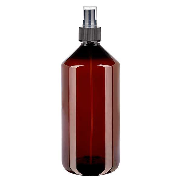 1000 ml PET medicijnfles met verstuiver zwart GCMI 28/410 incl. dop transparant, standaard 1000 ml PET medicijnfles met verstuiver zwart GCMI 28/410 incl. dop transparant, standaard