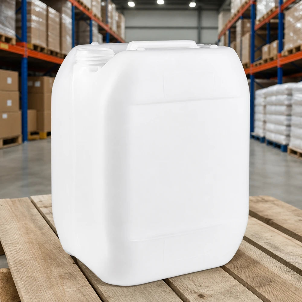 10l jerrycan, UN-toelating, zonder schroefsluiting Industriële jerrycan van 10 liter zonder sluiting, witte holle behuizing met smalle schroefhals en handgreep
