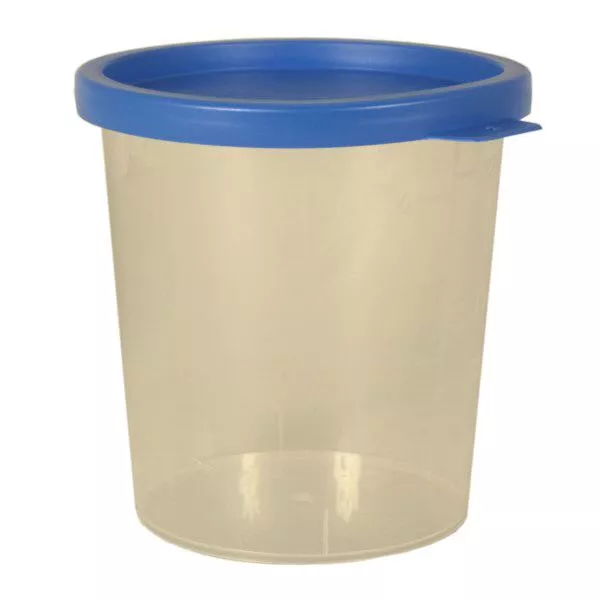 Urinebeker blank 125ml met blauw klikdeksel