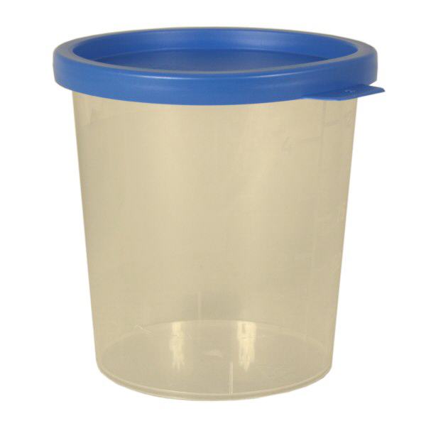 Urinebeker blank 125ml met blauw klikdeksel Urinebeker blank 125ml met blauw klikdeksel