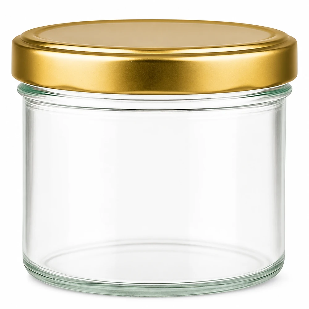 230ml cilindrische pot met gouden BasicSeal deksel lege transparante inmaakpot voorraadpot rond