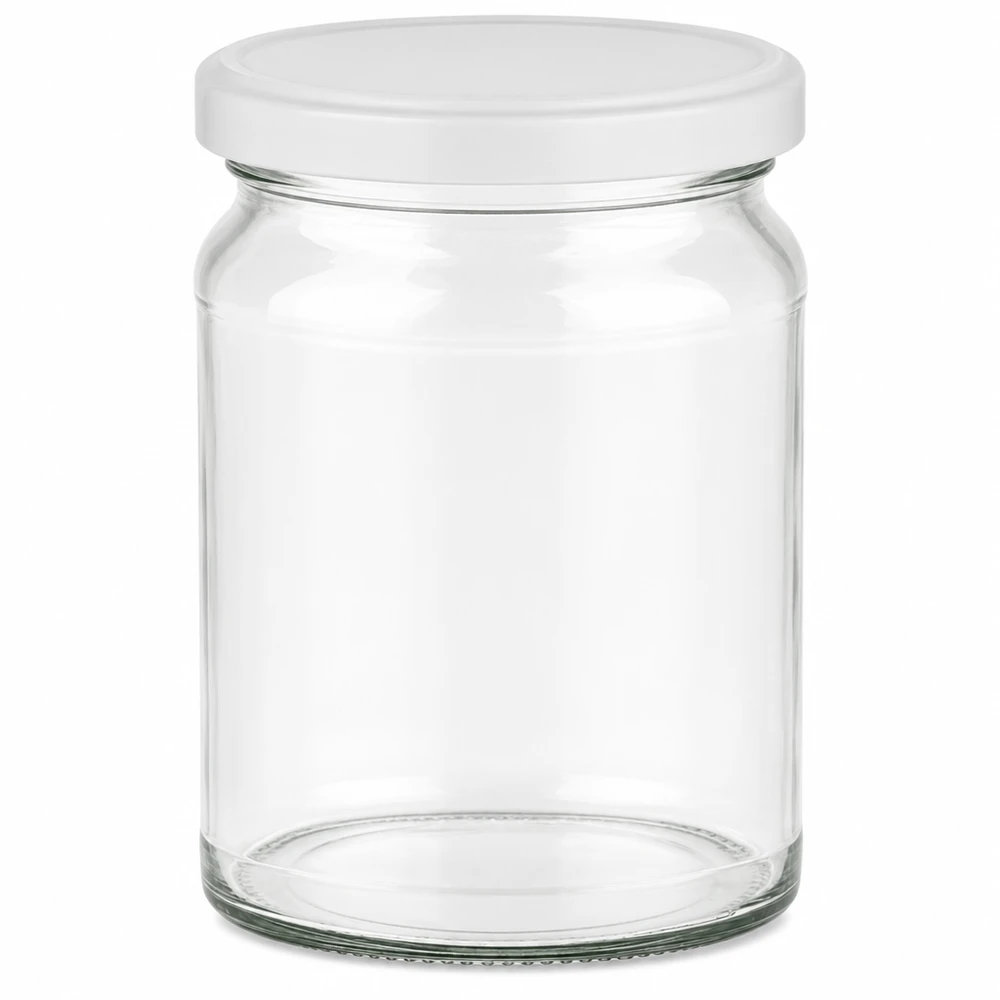 205 ml ronde pot met wit BasicSeal deksel UNiTWIST - lege transparante inmaakpot voor conservering