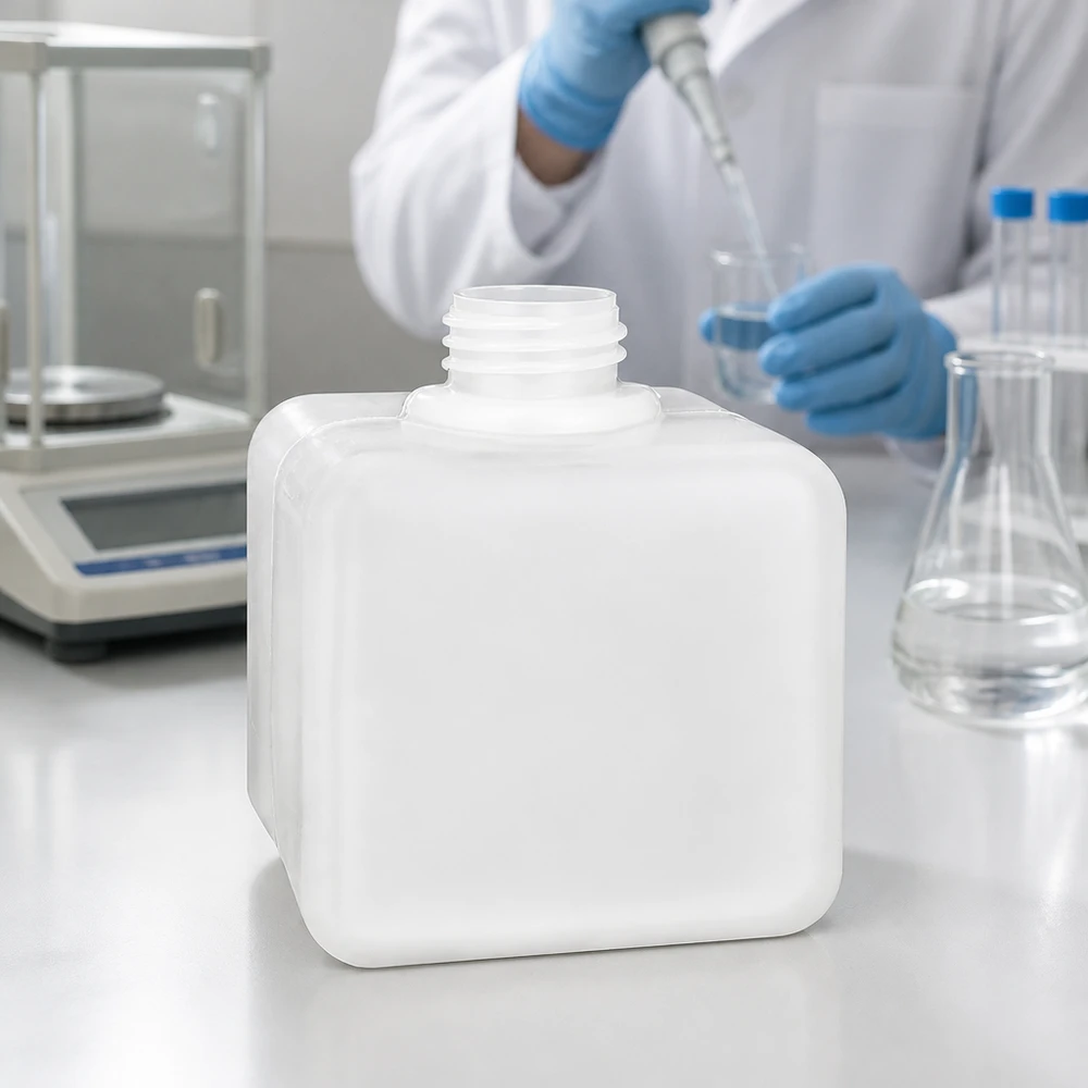 Chemicaliënfles 500 ml, nauwe hals Zuurbestendige PE-HD-laboratoriumfles van 500 ml, vierkant model, GL32, smalle hals, voor gebruik in het scheikundelaboratorium