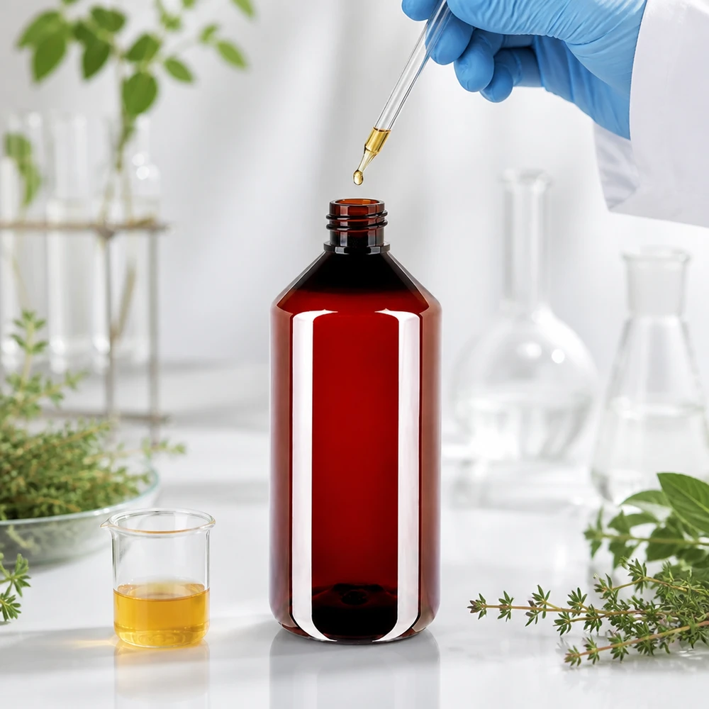 PET fles 1000ml met ontgassingsdop rood PET-voorraadfles van 1000 ml in bruin voor het veilig bewaren van oliën en laboratoriumvloeistoffen