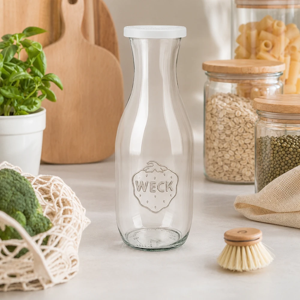 Sapfles van 1062 ml met vershouddeksel WECK RR60 WECK sapfles 1062ml in duurzame zero-waste keuken met voorraadpotten en eco-vriendelijk keukengerei