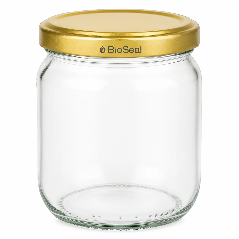 500g honingpot leeg met gouden BioSeal schroefdeksel voor honing en jam