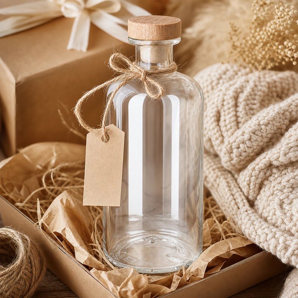 500 ml Apothekersfles Flora met houten handgreepkurk UNiTWIST® 500ml Flora glazen fles met houten kurk en geschenklabel in rustieke geschenkverpakking met jute koord