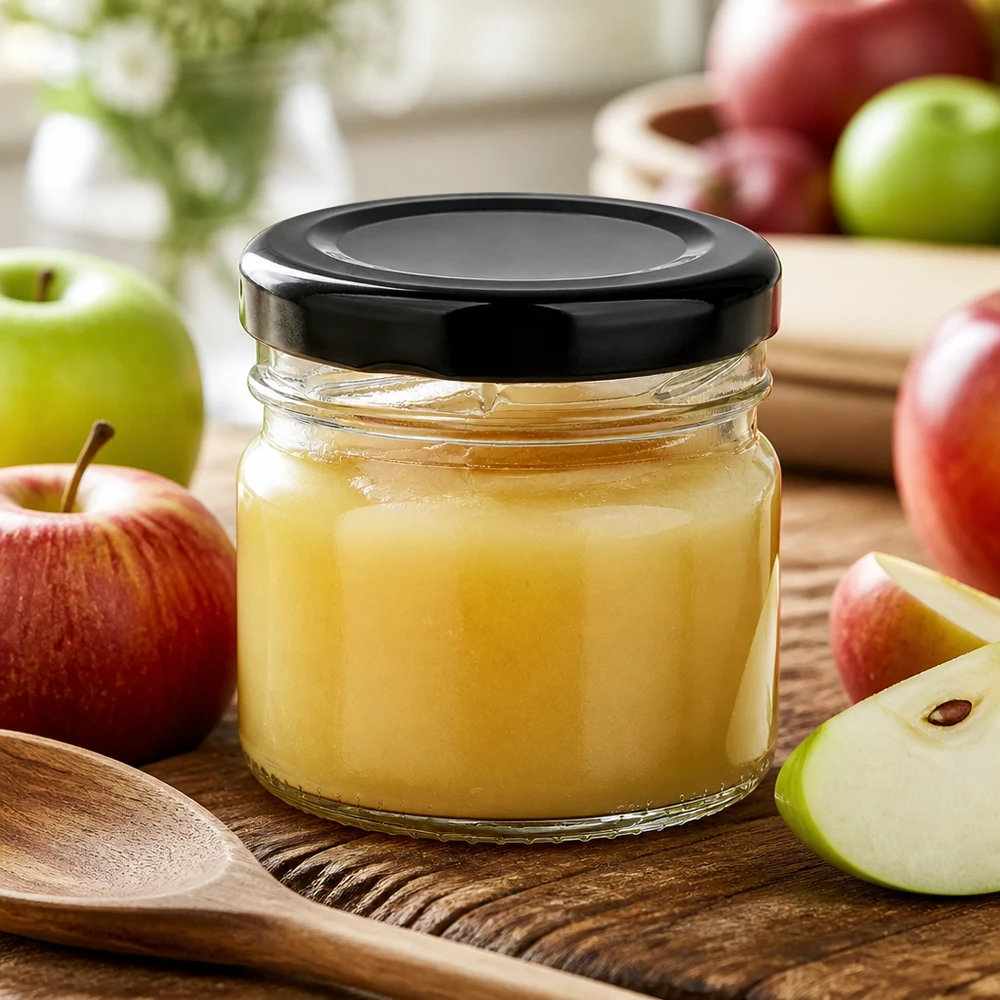 33 ml rond glazen potje + BasicSeal-deksel zwart UNiTWIST Bewaarpot van 33 ml met zwarte deksel voor zelfgemaakte smeersels en vruchtenpuree