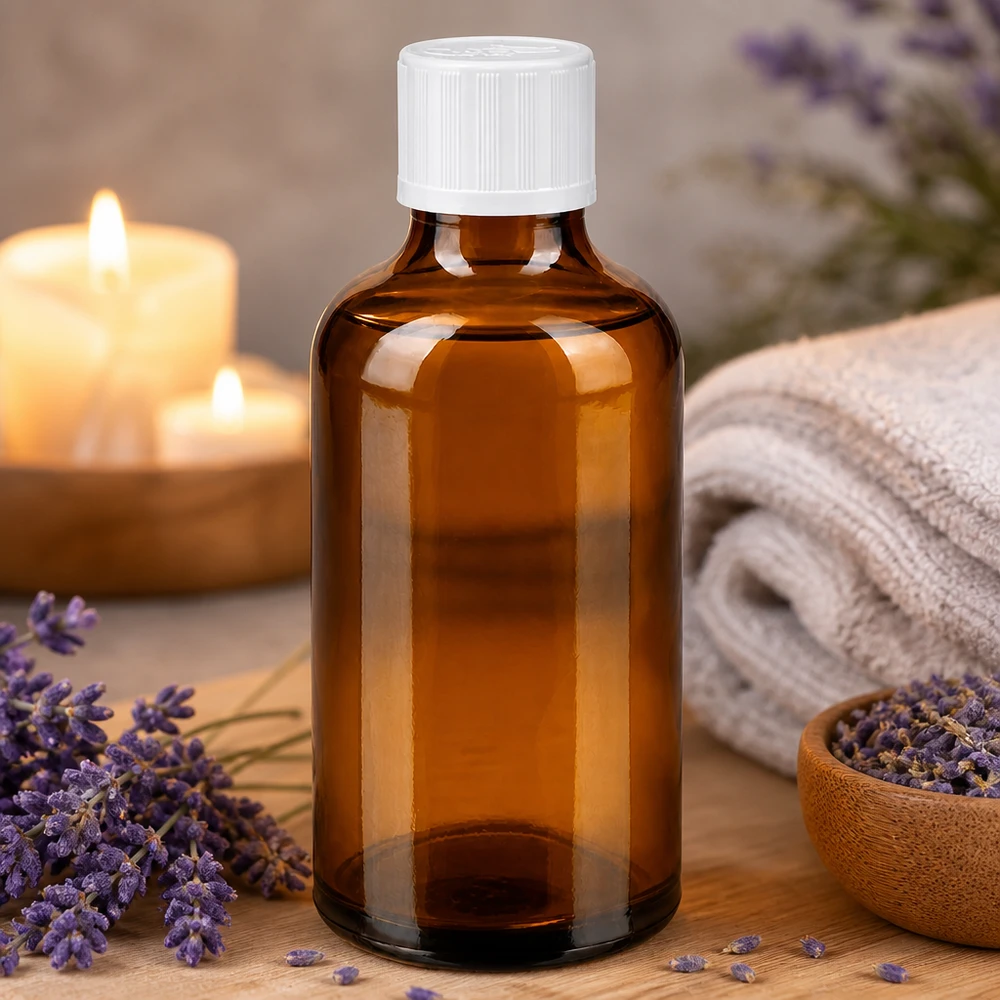 Apothekersflesje van bruin glas van 50 ml met witte dop, UV-beschermend glasflesje voor natuurlijke cosmetica