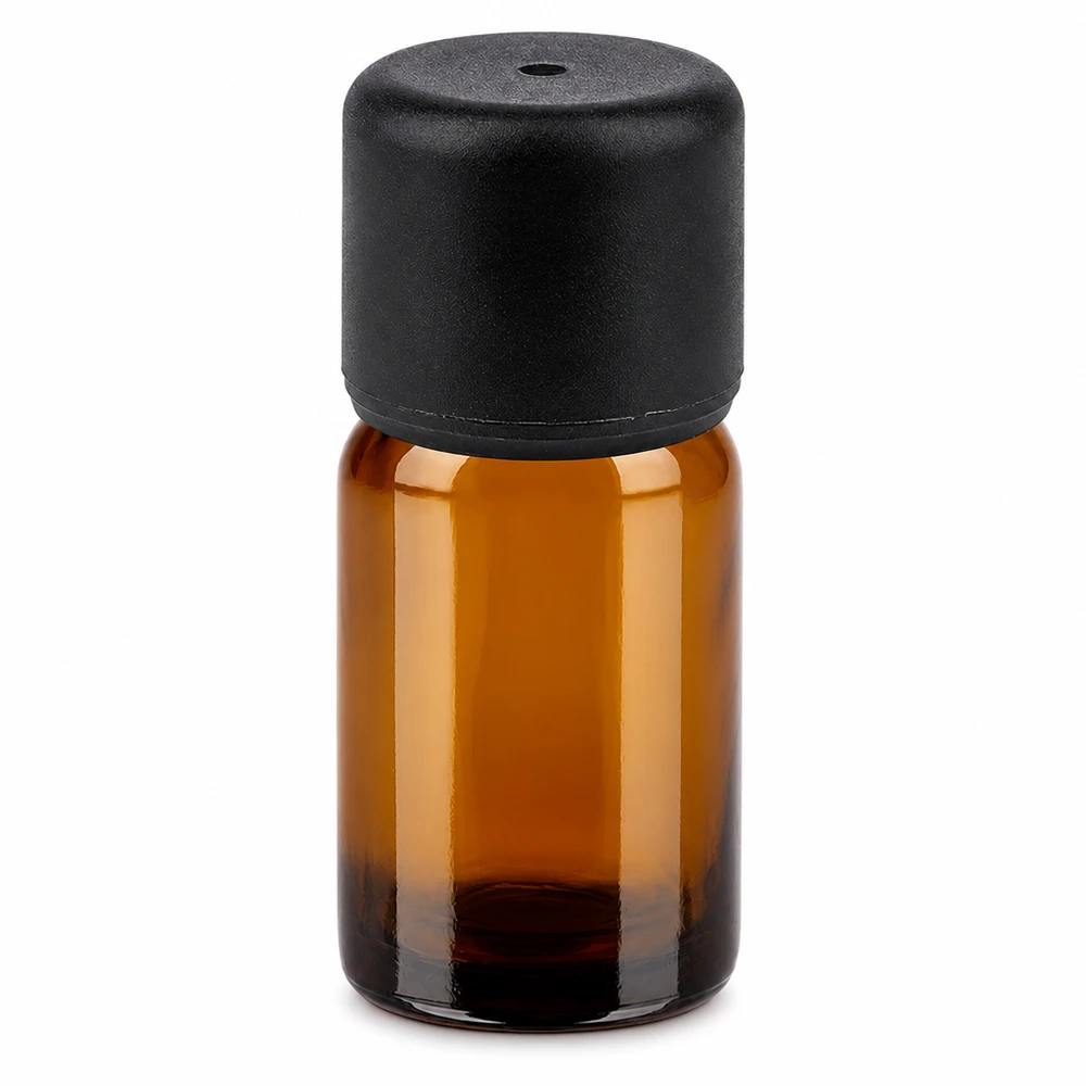 5ml flacon 6mm SV zwart STD BrownLine UT18/5 5ml amberkleurig glazen flesje met zwarte dop voor essentiële oliën en cosmetica