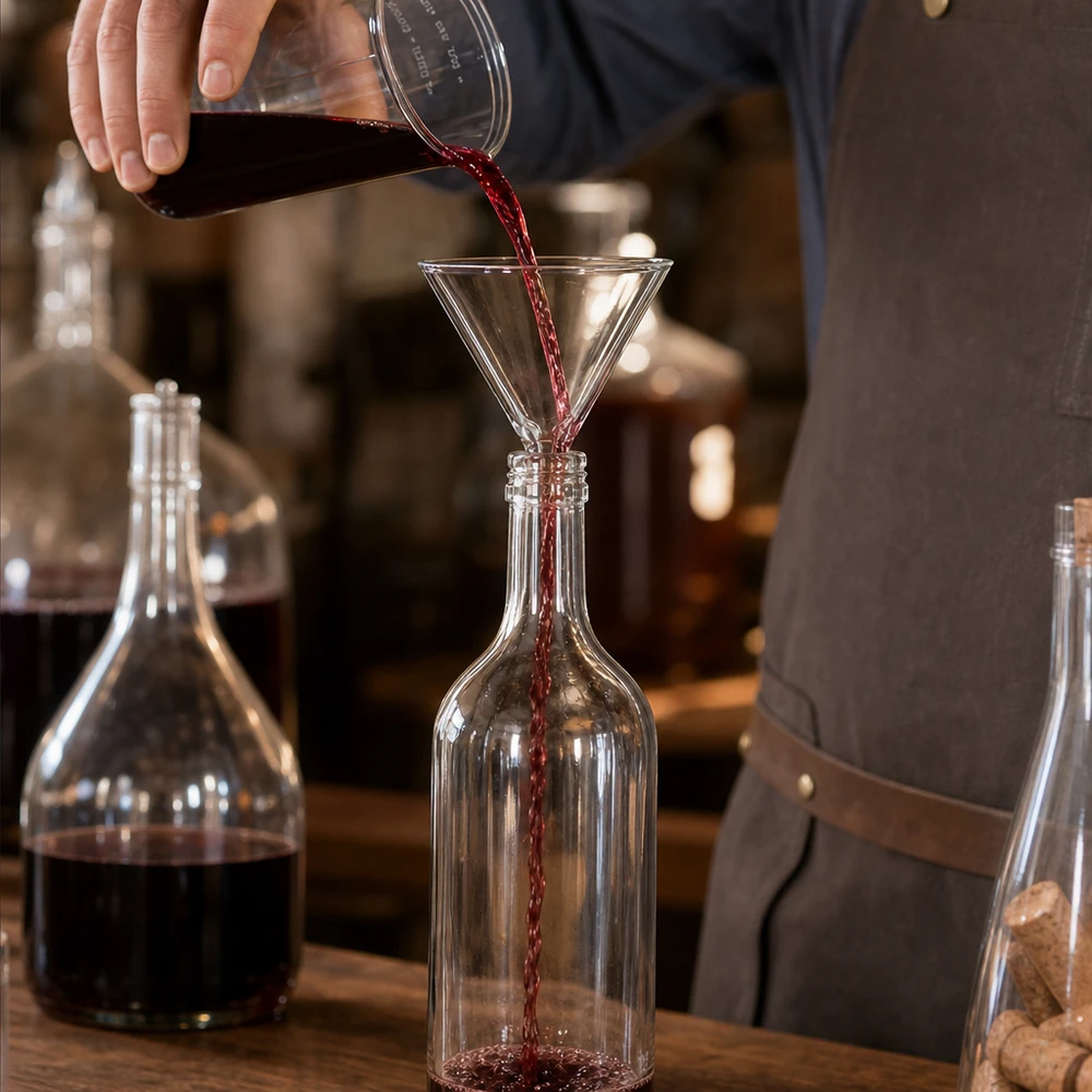 Professionele glazen trechter van 75 mm voor het bottelen en decanteren van wijn in de horeca