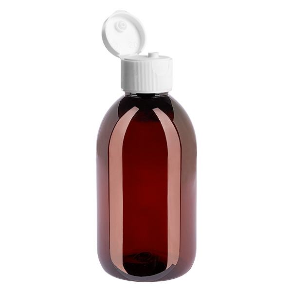 PET-fles 250 ml met witte flip-top dop. PET-fles 250 ml met witte flip-top dop.