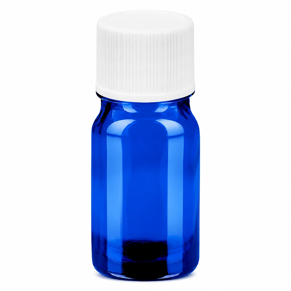 Blauw glazen flesje 5ml ideaal voor cosmetische parfum en essentiële oliën met stevige dop