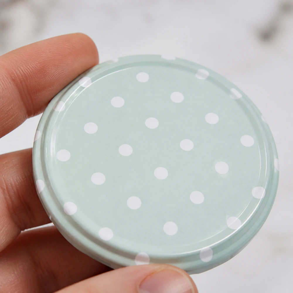 63 mm BasicSeal-deksel, stippen, mint, mat (TO63) UNiTWIST TO63 Schroefdeksel met stippen, mint, mat, bovenaanzicht UNiTWIST Jamdeksel in mintkleur