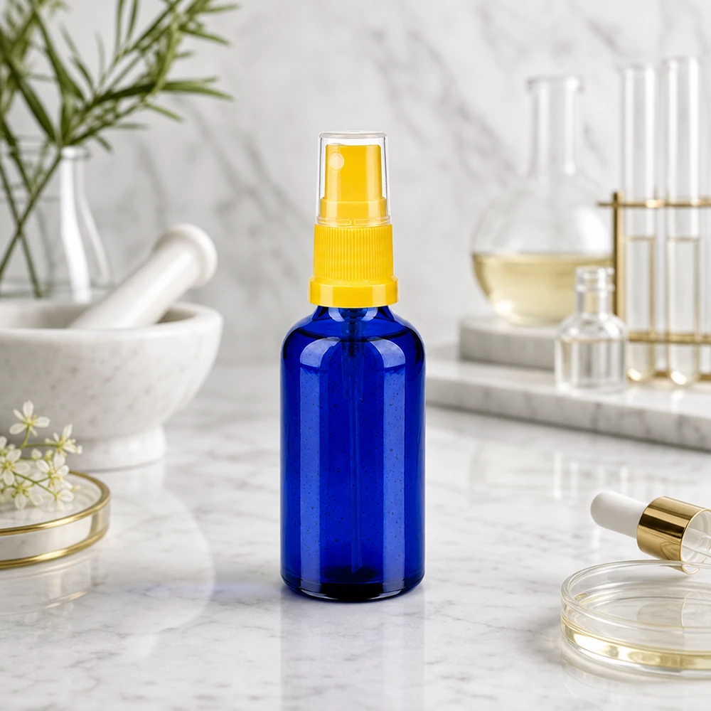 Laboratoriumkwaliteit 50ml spuitfles van donker glas met chemicaliënbestendige gele spuitkop