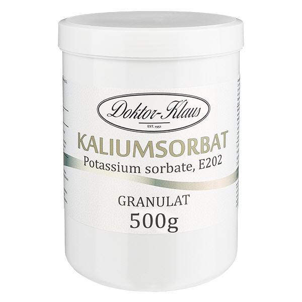 500 g kaliumsorbaat, in pot met witte schroefdop. 500 g kaliumsorbaat, in pot met witte schroefdop.