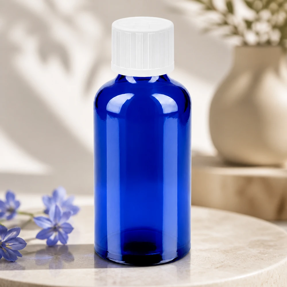 Veelzijdige glazen fles van 50 ml met standaarddop, ideaal voor serums, tincturen en essences