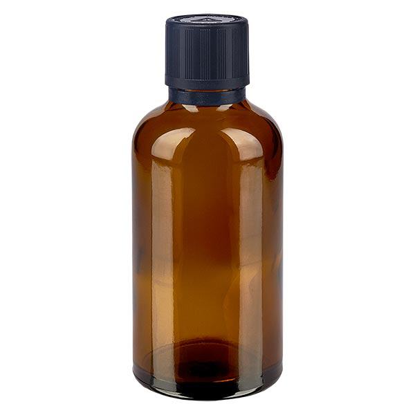 Bruine glazen fles 50ml met zwart druppelsluiting 1mm kinderslot Bliw. VR Bruine glazen fles 50ml met zwart druppelsluiting 1mm kinderslot Bliw. VR
