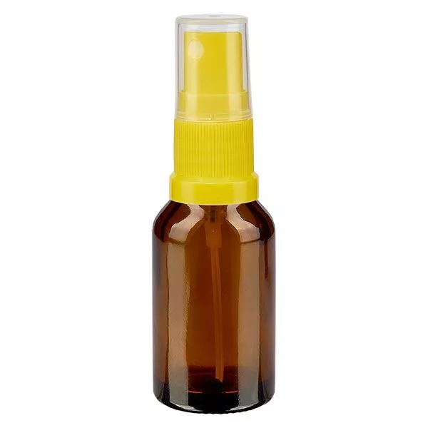 Bruin glazen flessen 15ml met geel pompverstuiver Bruin glazen flessen 15ml met geel pompverstuiver