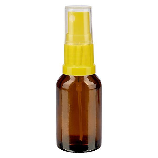 Bruin glazen flessen 15ml met geel pompverstuiver Bruin glazen flessen 15ml met geel pompverstuiver