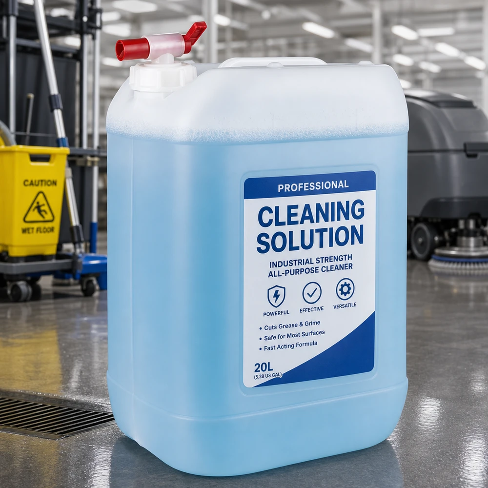 25l jerrycan met aftapkraan, UN-toelating Jerrycan van 25 liter met aftapkraan voor professionele reinigingsvloeistof in het magazijn