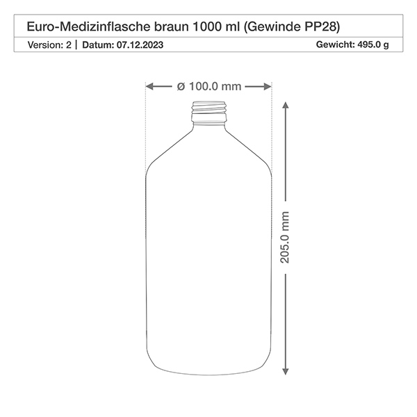 1000ml Euro-medicijnfles bruin met witte schroefsluiting VR 1000ml Euro-medicijnfles bruin met witte schroefsluiting VR