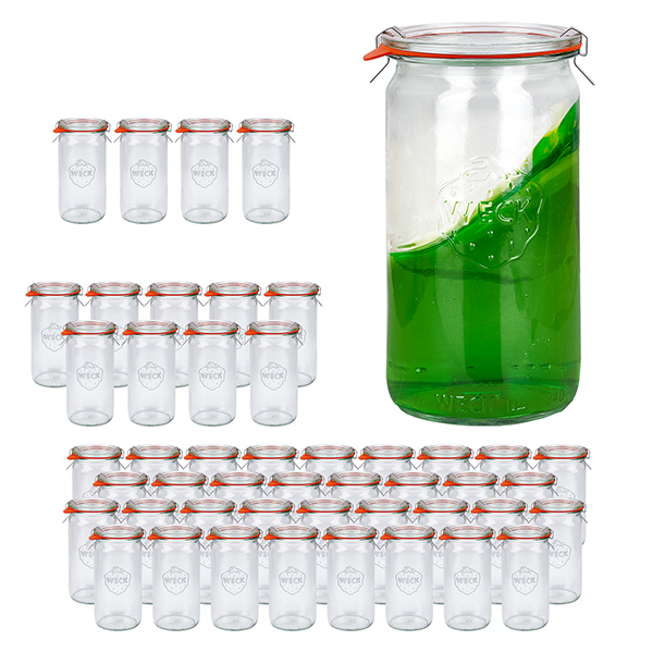Set van 48 Weckpotten 340 ml cilinderpotten met 48 glazen deksels Set van 48 Weckpotten 340 ml cilinderpotten met 48 glazen deksels