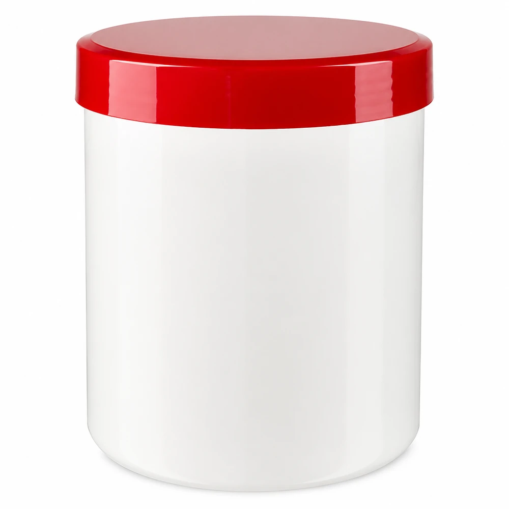 Zalfpot 300 g wit met rood schroefdeksel (PP) Lege zalfpot van 300 ml, wit-rode pot met brede hals voor cosmetica en farmaceutische producten