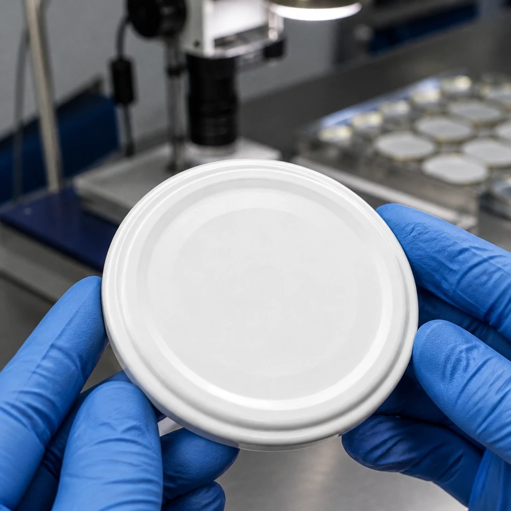 66mm BioSeal deksel wit (TO66) UNiTWIST UNiTWIST TO66 wit unitemp-deksel met BioSeal-afdichting – close-up van de binnenkant