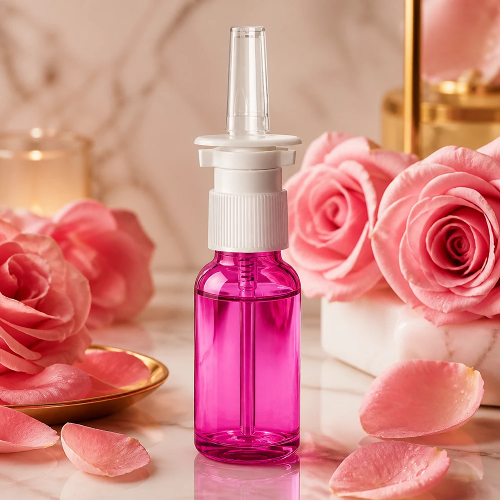 20ml neussprayfles wit/transparant standaard PurpleLine. UT18/20 Paars plastic neussprayflesje 20ml met witte sproeikop voor eenvoudig gebruik