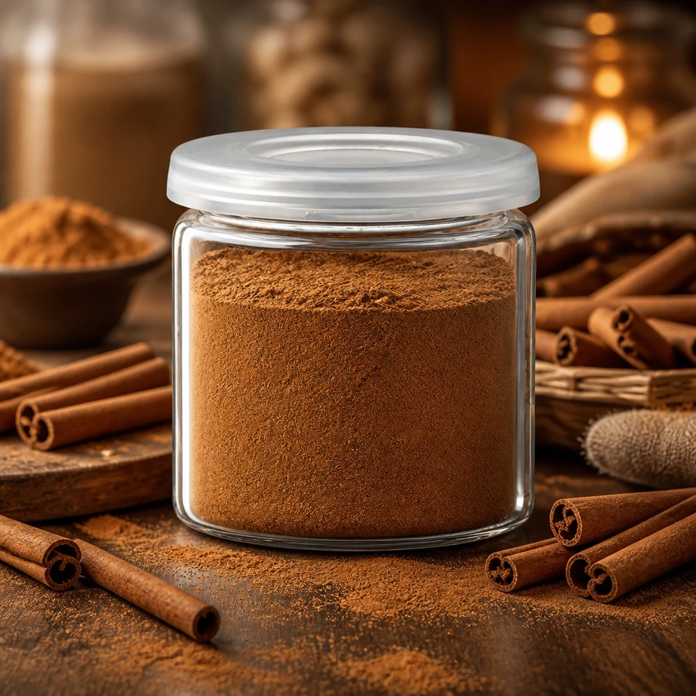Kruidenpot-idee: 5ml tablettenglas helder glas incl. klikdeksel (rolrand glas) Luchtdicht afgesloten helder glas met aromatisch kaneelpoeder, ideaal voor het bewaren van kruiden