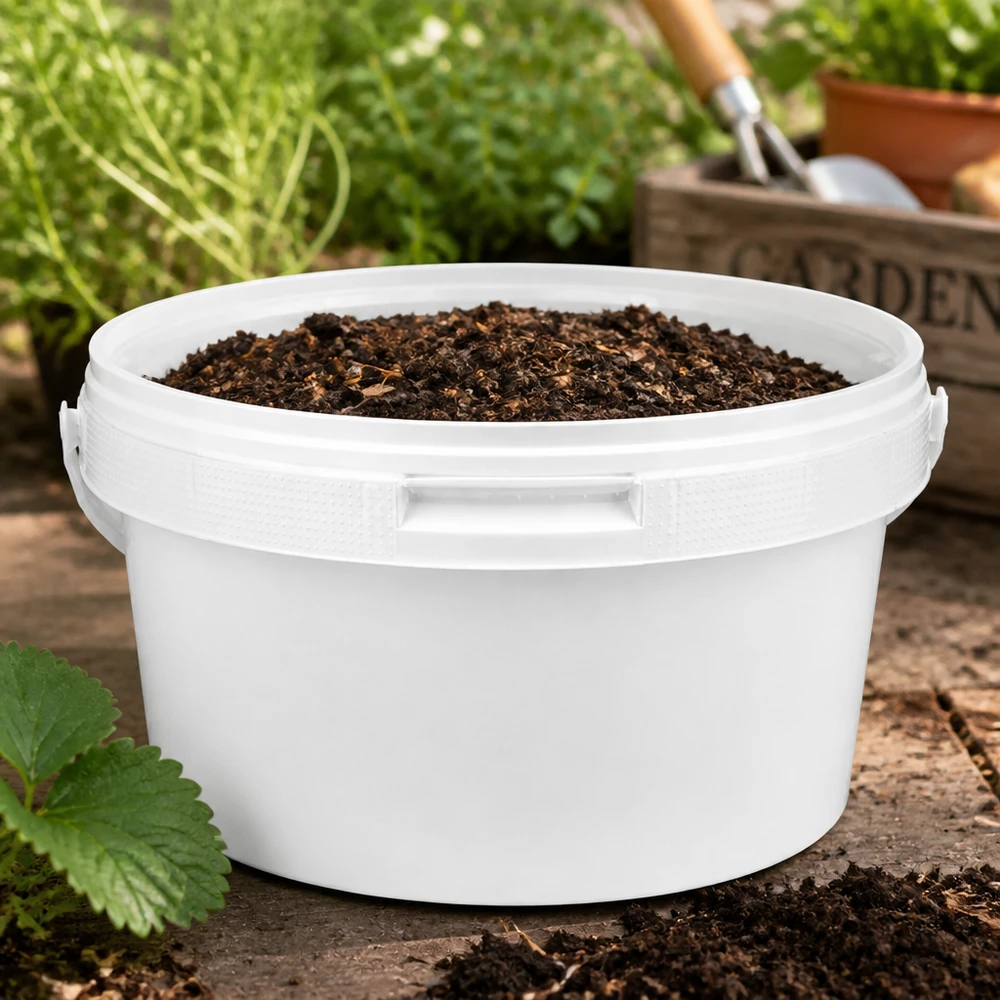 Universele emmer van 3,5 liter, wit PP-kunststof met klikdeksel, voor tuin en hobby