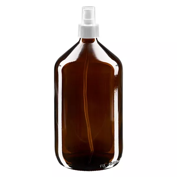 1000 ml Euro-medicijnfles bruin met verstuiver wit incl. dop transparant 1000 ml Euro-medicijnfles bruin met verstuiver wit incl. dop transparant