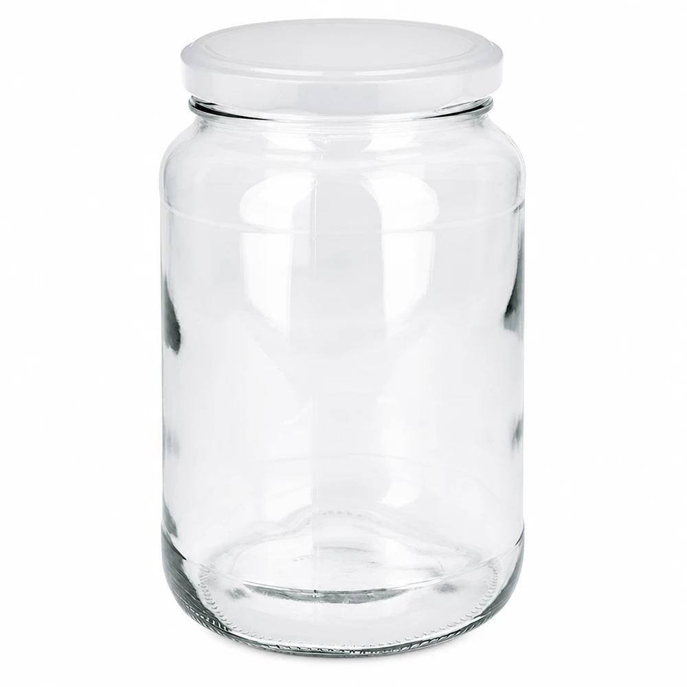1700ml ronde pot met wit BasicSeal deksel UN-gecertificeerde voorraadpot inmaakpot transparant leeg