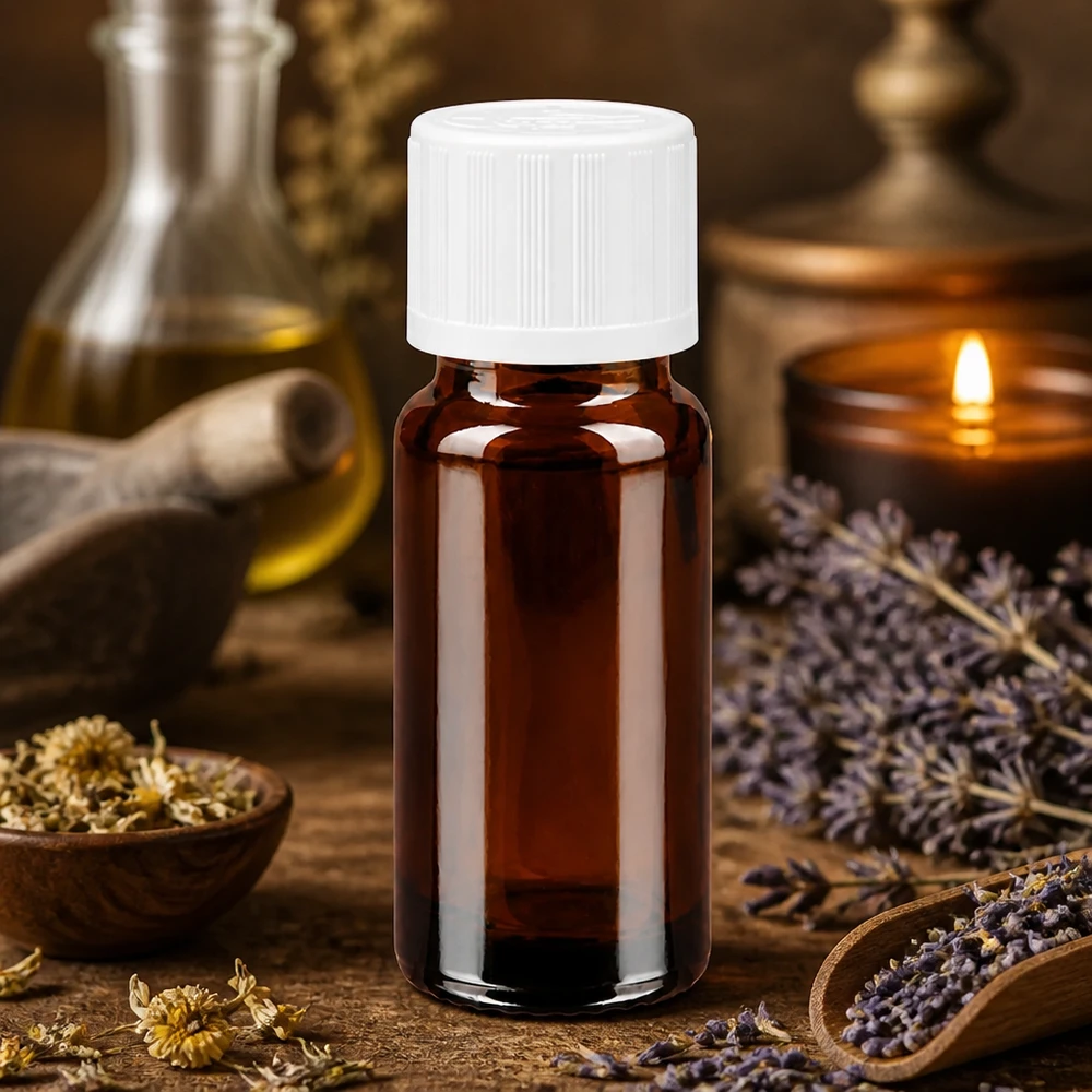 Bruine glazen fles 10ml met wit schroefsluiting kinderslot St Hoogwaardige bruine glazen fles van 10 ml met kindveilige witte dop, geschikt voor natuurlijke cosmetica