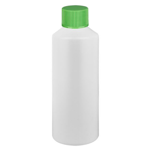 PET cilinderfles 100ml wit met schroefsluiting groen PET cilinderfles 100ml wit met schroefsluiting groen