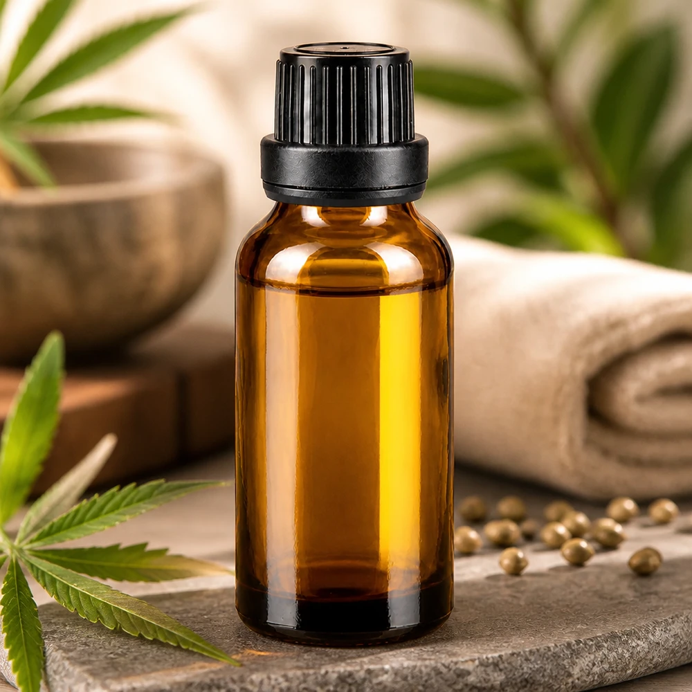 Druppelflesje van 20 ml van bruin glas met UV-bescherming en een zwarte originele dop voor extracten van geneeskrachtige planten