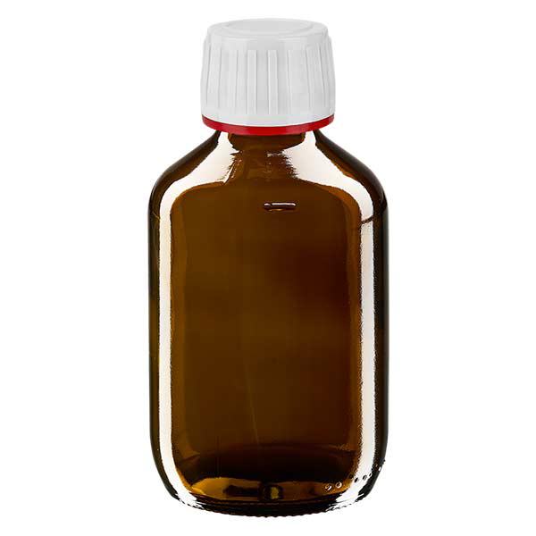 200ml Euro-medicijnfles bruin met witte schroefsluiting VR 200ml Euro-medicijnfles bruin met witte schroefsluiting VR