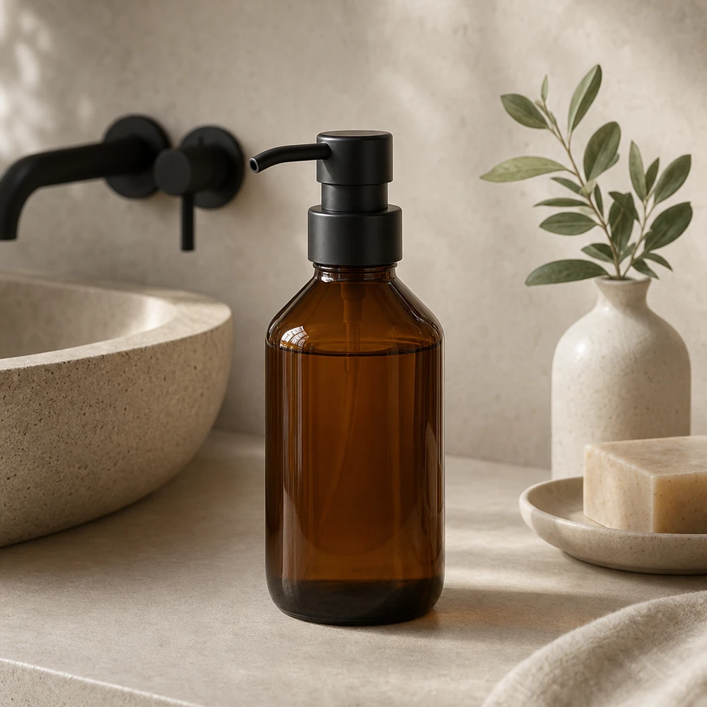Klein amberkleurig glazen flesje van 100 ml zonder dop, ideaal voor homeopathische geneesmiddelen PP28 draad